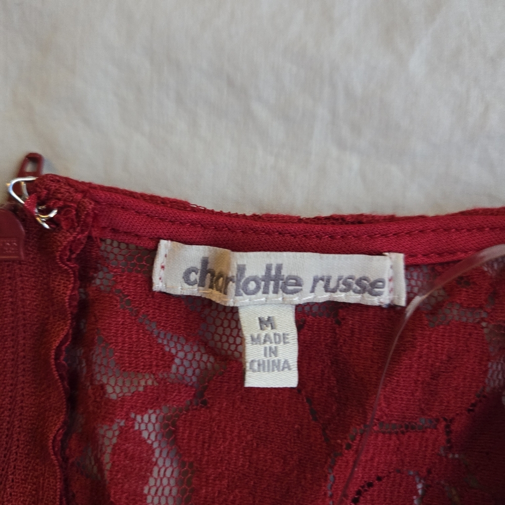 Charlotte Russe Red Lace Long Sleeve Dress Junior's Boho Party - Picture 2 of 13